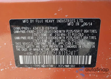 2014 Subaru Xv Crosstrek 2.0I Premium z USA, uszkodzony, nr VIN JF2GPAVC5E8316247